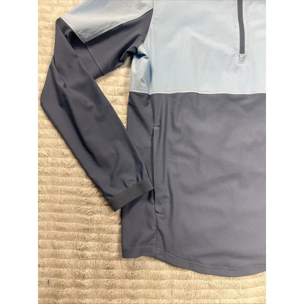 Moxie Hooded Windbreaker Pullover Men's S Sky‎ Blue Colorblock Quarter Zip Light